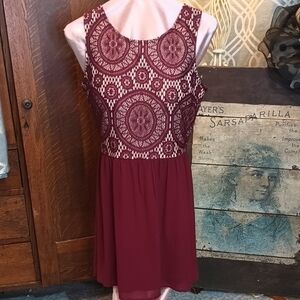 K33 Burgundy Embroidered Bodice Sleeveless Dress XL